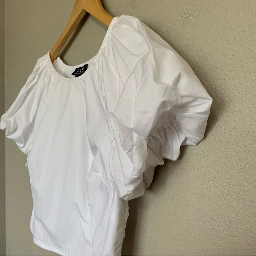 J Crew Size 10 White Cropped Fitted Puff Sleeve Blouse Top  Smocked Back NWT - Picture 6 of 17